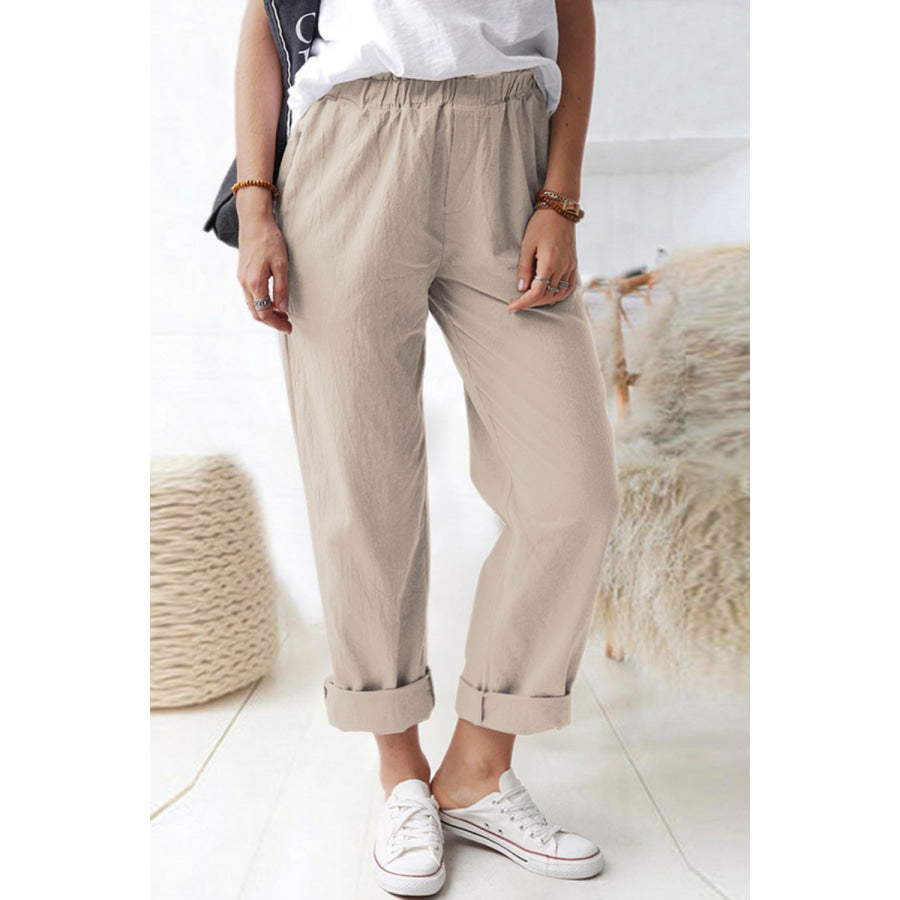 Paperbag Waist Pull-On Pants with Pockets