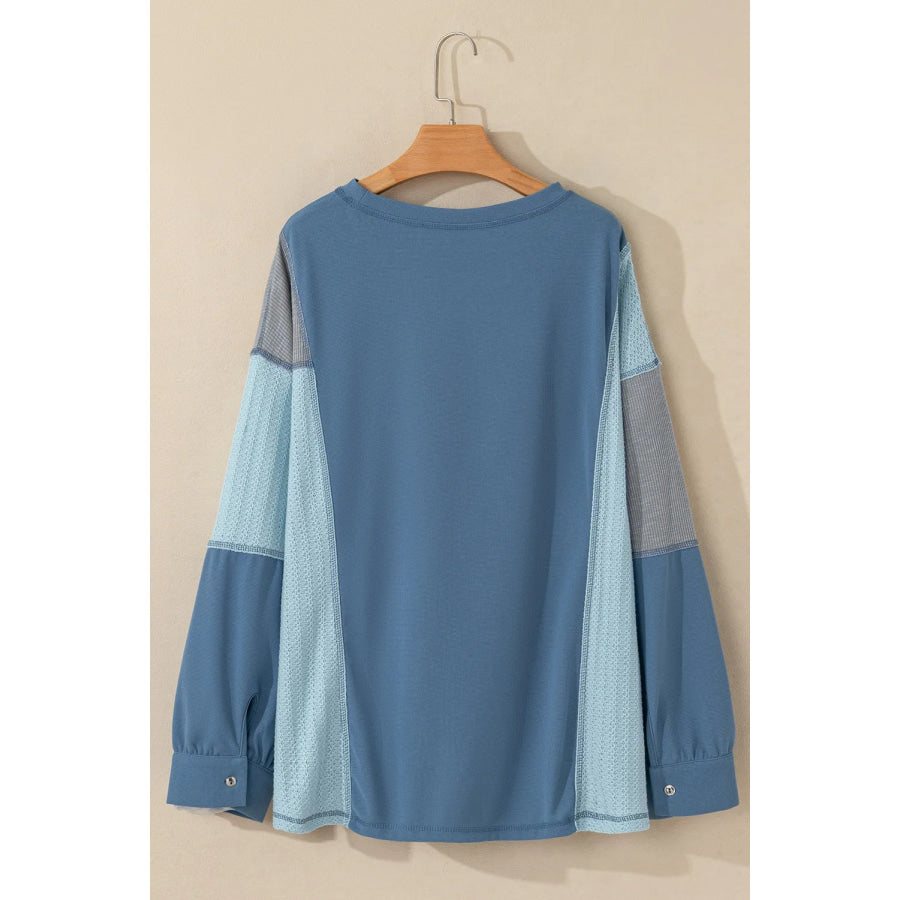 Patchwork Color Block Round Neck Long Sleeve Top Apparel and Accessories