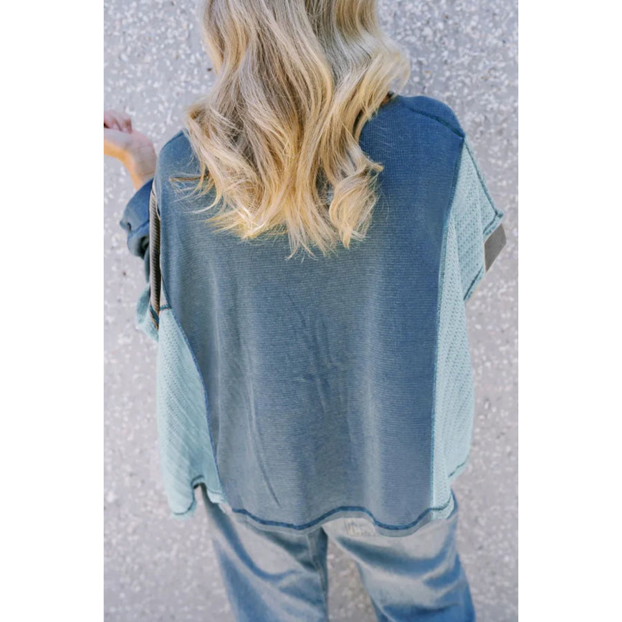 Patchwork Color Block Round Neck Long Sleeve Top Apparel and Accessories