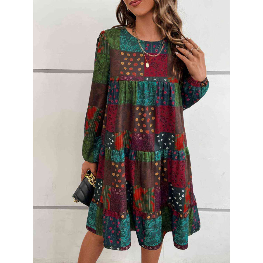 Patchwork Round Neck Long Sleeve Dress