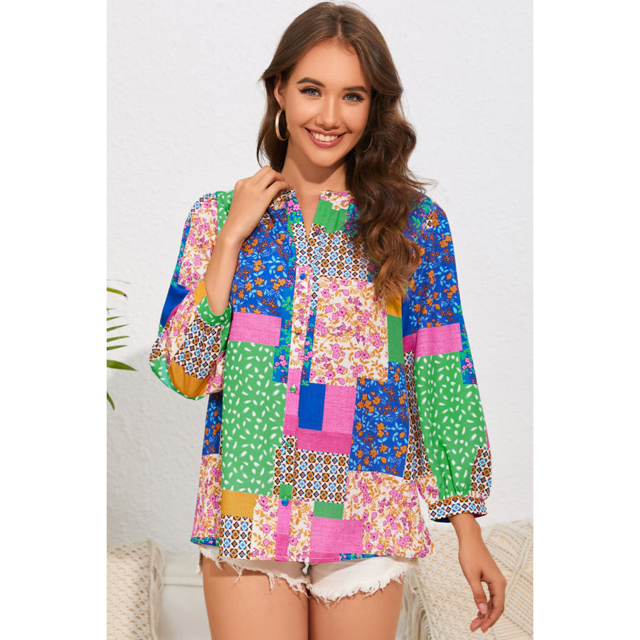 Patchwork Round Neck Shirt Multicolor / S