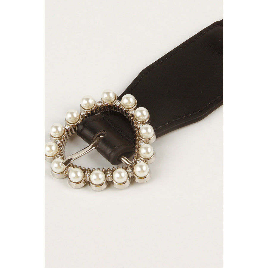 Pearl Heart Buckle Elastic Belt