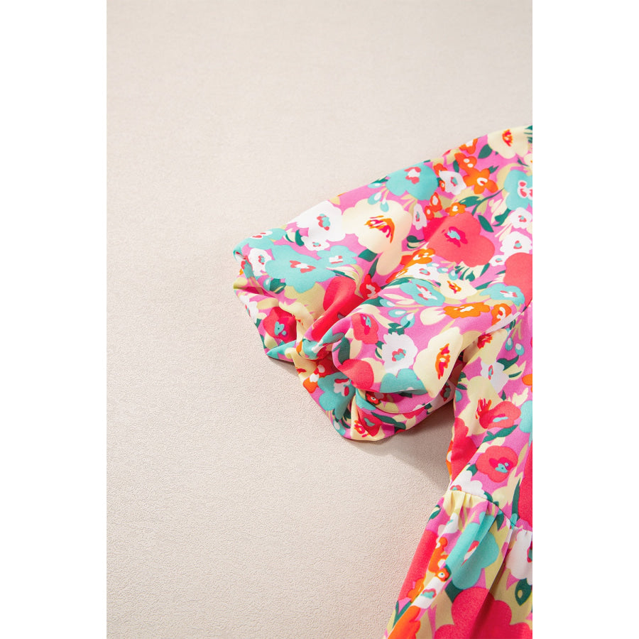 Peplum Floral V-Neck Short Sleeve Blouse Apparel and Accessories