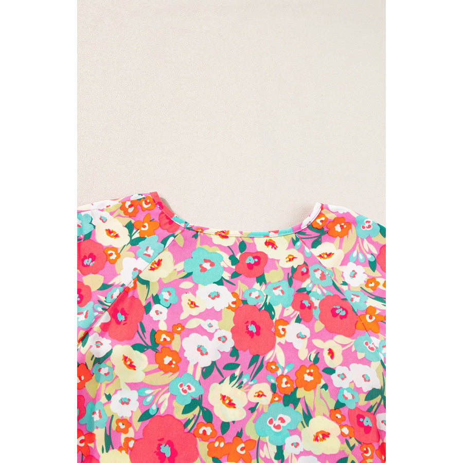 Peplum Floral V-Neck Short Sleeve Blouse Apparel and Accessories