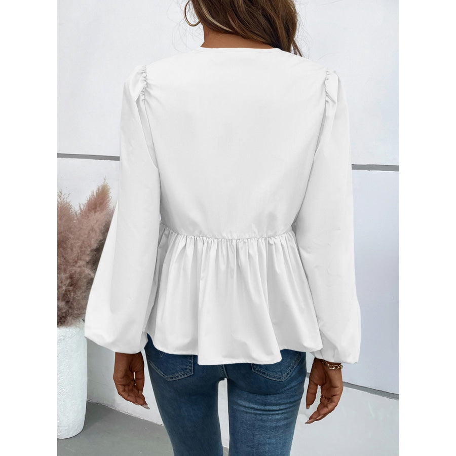 Peplum Tied Long Sleeve Blouse Apparel and Accessories