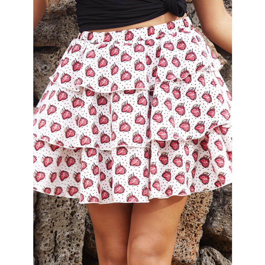 Perfee Layered Printed Mini Skirt Apparel and Accessories