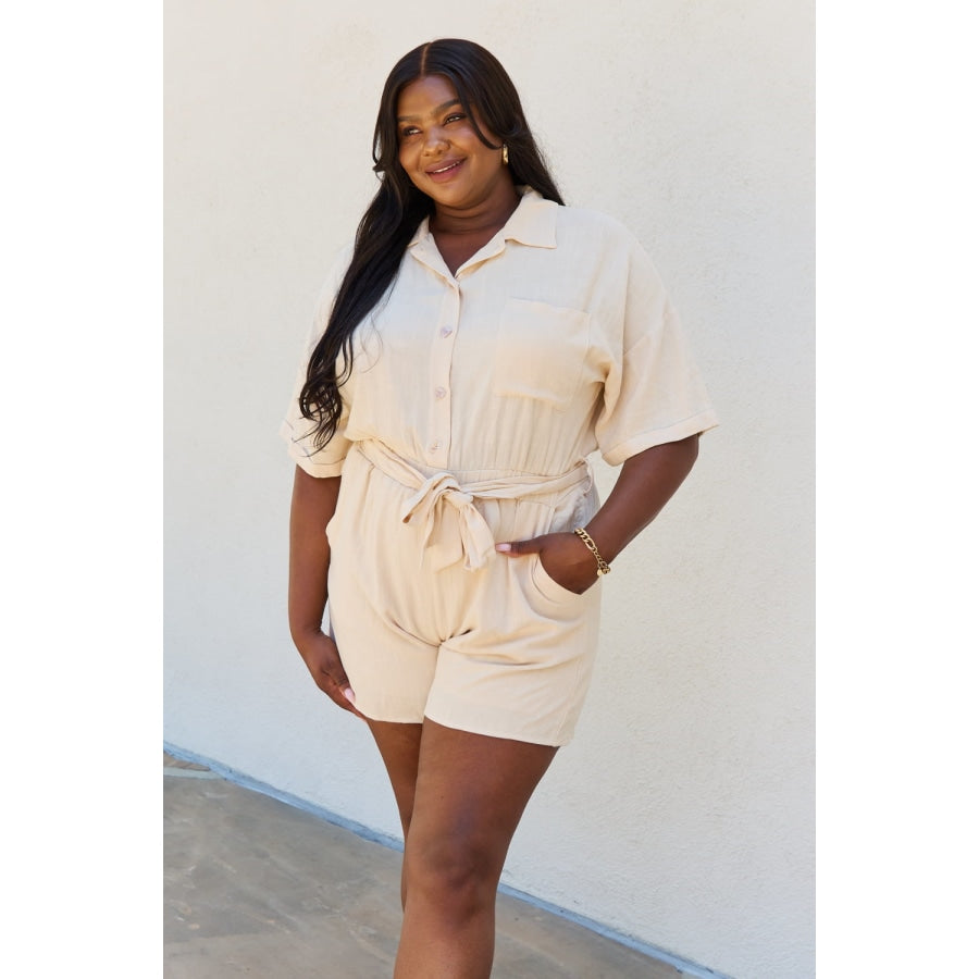 Petal Dew At Her Best Full Size Button Down Romper Cream / S