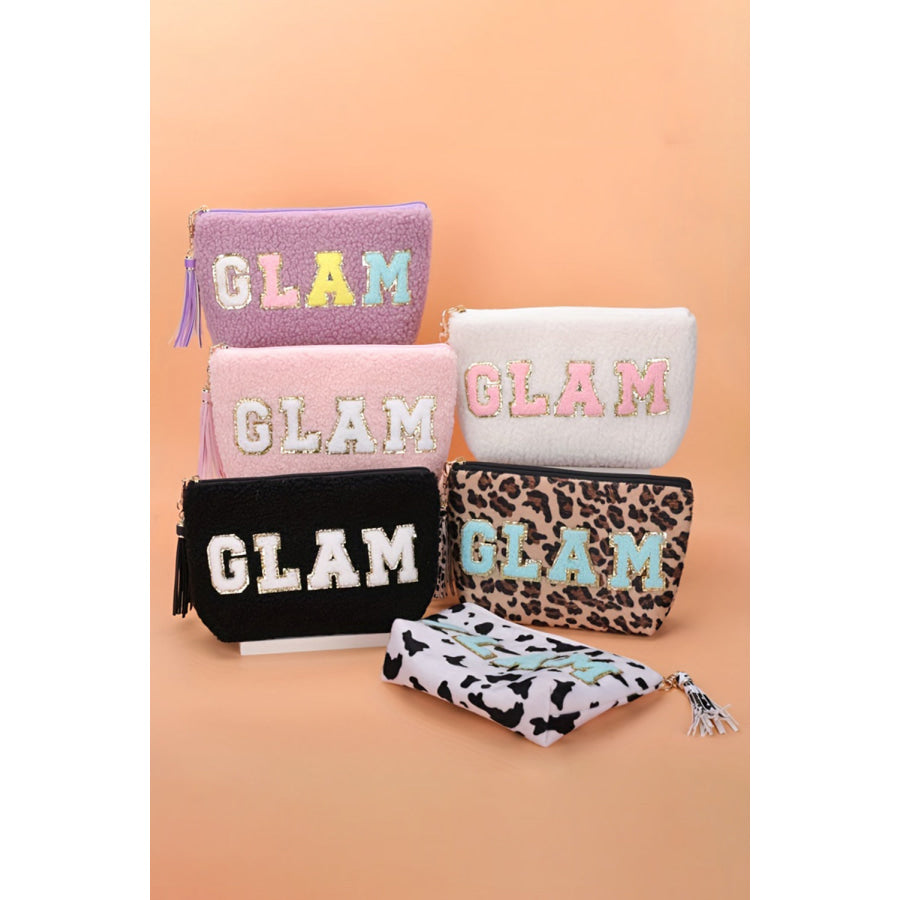 Phalaenopsis Sparkle Letter Pattern Tassel Zipper Makeup Bag Phalaenopsis / ONE SIZE / 100% Polyester Shoes & Bags/Makeup Bags