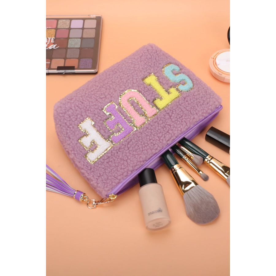 Phalaenopsis Sparkle Letter Pattern Tassel Zipper Makeup Bag Phalaenopsis / ONE SIZE / 100% Polyester Shoes & Bags/Makeup Bags