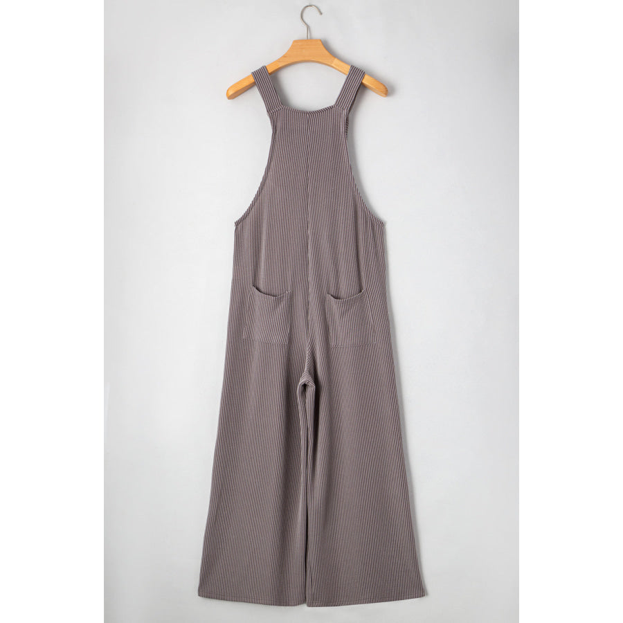 Philippine Gray Corded Adjustable Straps Wide Leg Loose Overall Bottoms/Jumpsuits & Rompers