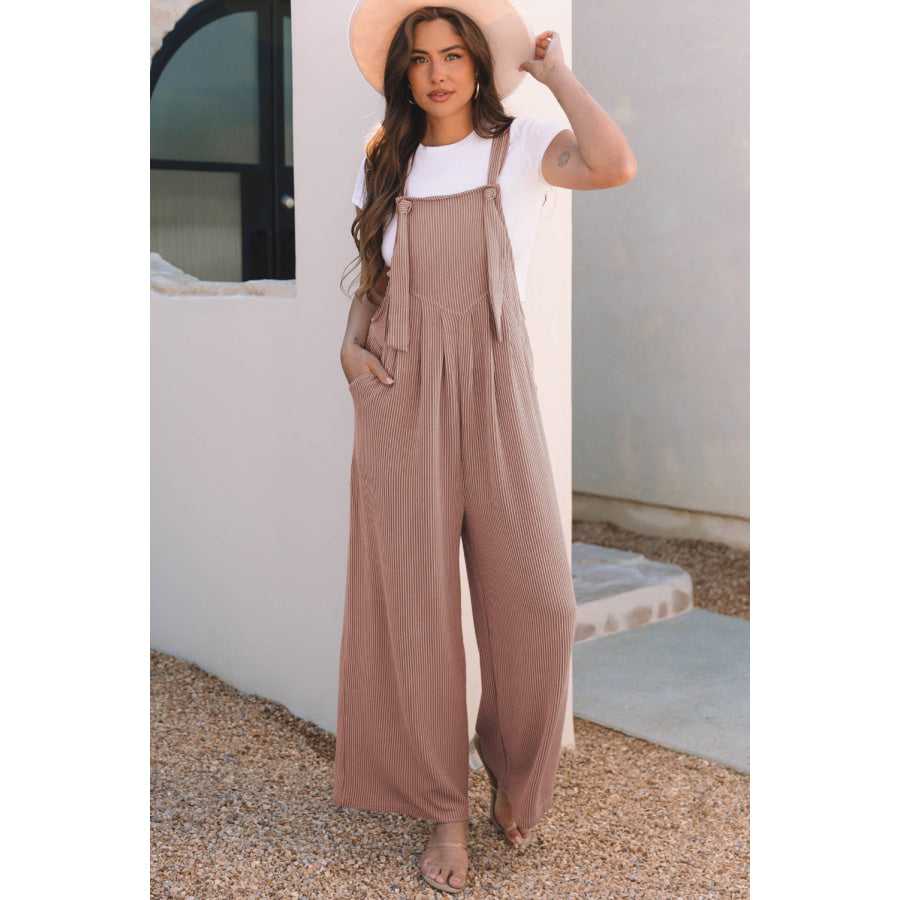 Philippine Gray Corded Adjustable Straps Wide Leg Loose Overall Bottoms/Jumpsuits & Rompers