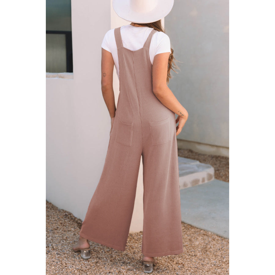 Philippine Gray Corded Adjustable Straps Wide Leg Loose Overall Bottoms/Jumpsuits & Rompers