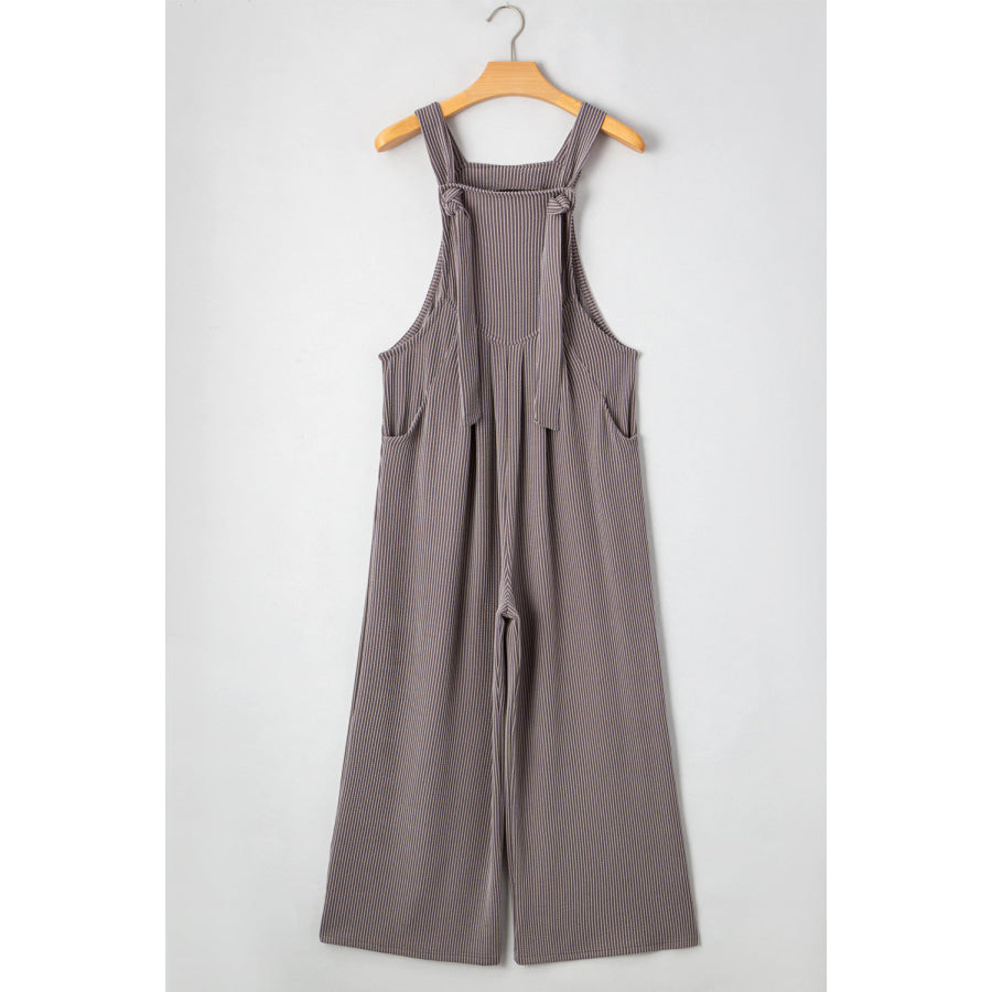Philippine Gray Corded Adjustable Straps Wide Leg Loose Overall Bottoms/Jumpsuits & Rompers