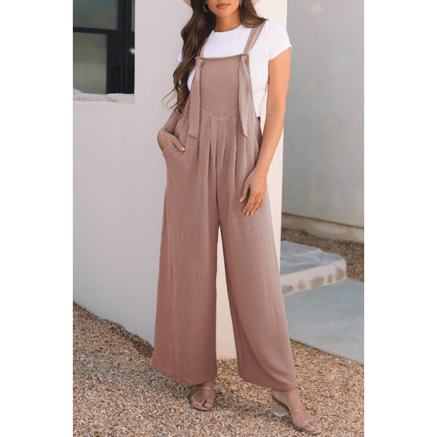 Philippine Gray Corded Adjustable Straps Wide Leg Loose Overall Bottoms/Jumpsuits & Rompers