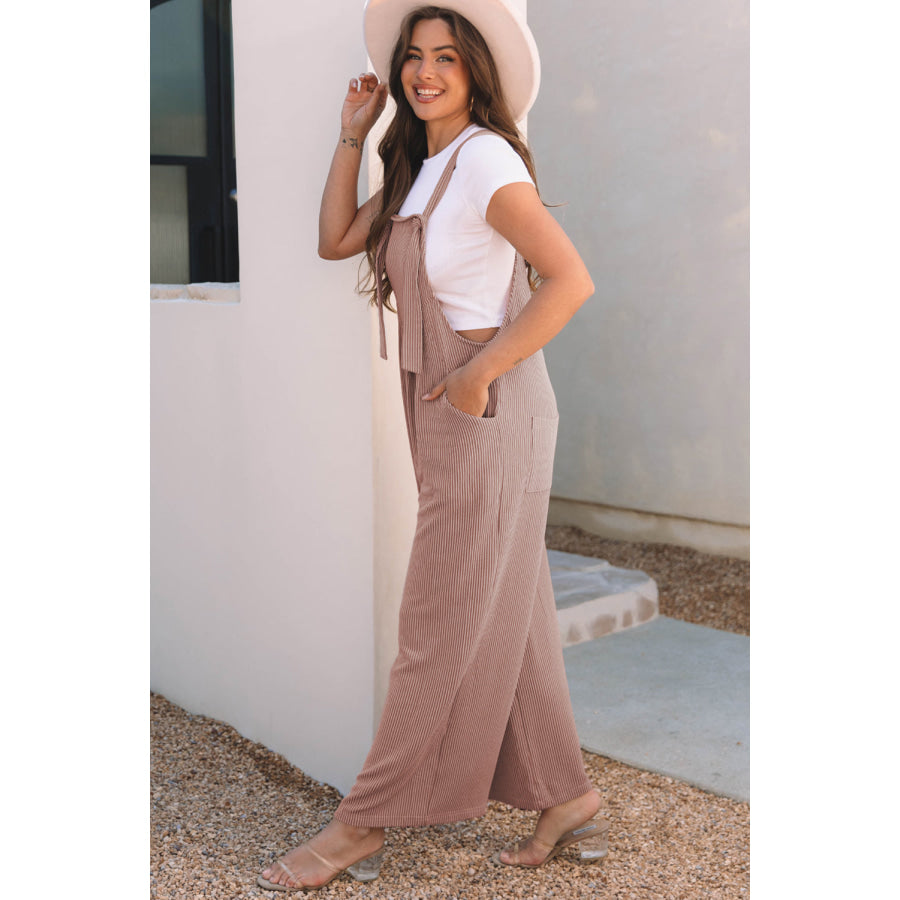 Philippine Gray Corded Adjustable Straps Wide Leg Loose Overall Bottoms/Jumpsuits & Rompers