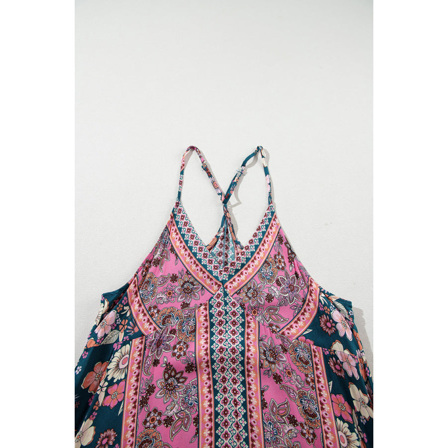 Pink Bohemian Floral Patchwork Print Long Sundress Dresses/Floral Dresses