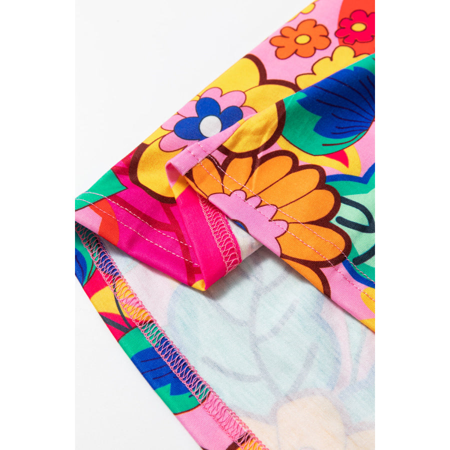 Pink Floral Print Short Sleeve Plus Size Babydoll Blouse Plus Size/Plus Size Tops/Plus Size Blouses & Shirts