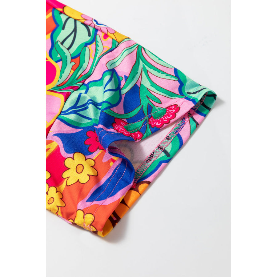 Pink Floral Print Short Sleeve Plus Size Babydoll Blouse Plus Size/Plus Size Tops/Plus Size Blouses & Shirts