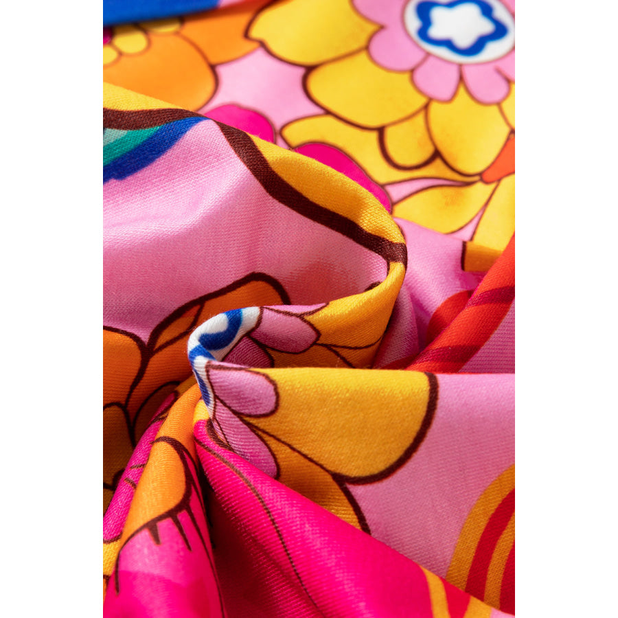 Pink Floral Print Short Sleeve Plus Size Babydoll Blouse Plus Size/Plus Size Tops/Plus Size Blouses & Shirts