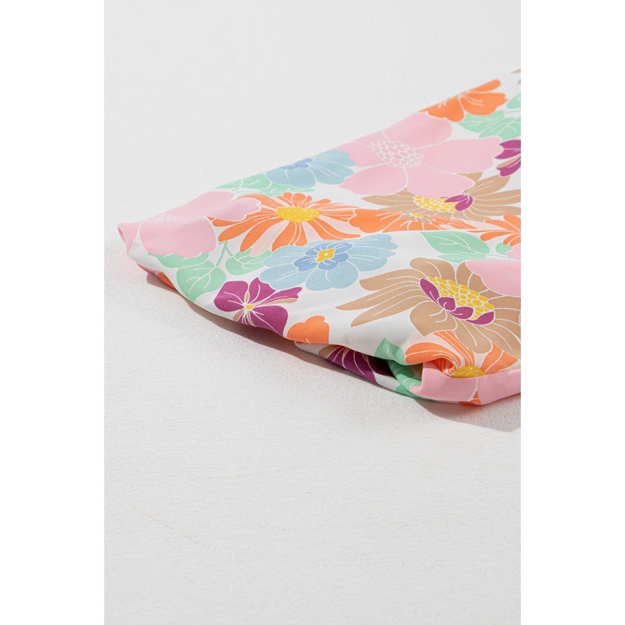 Pink Summer Floral Square Neck Puff Sleeve Babydoll Dress Dresses/Floral Dresses