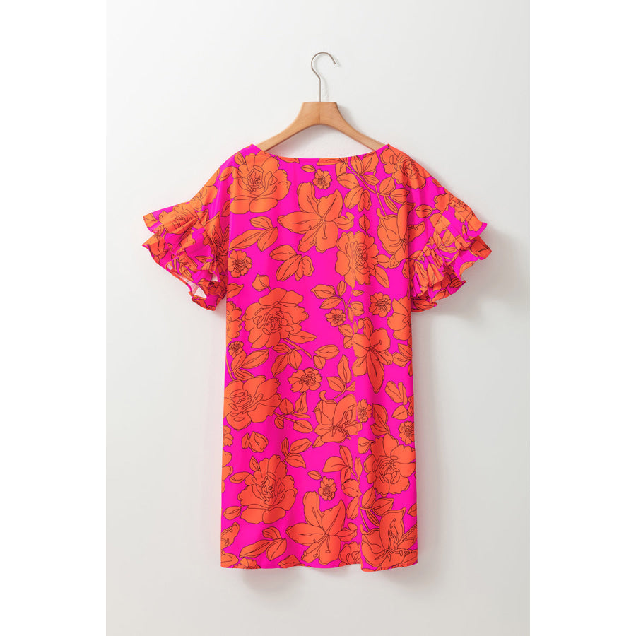 Pink Voluminous Ruffled Sleeve Floral Dress Dresses/Floral Dresses