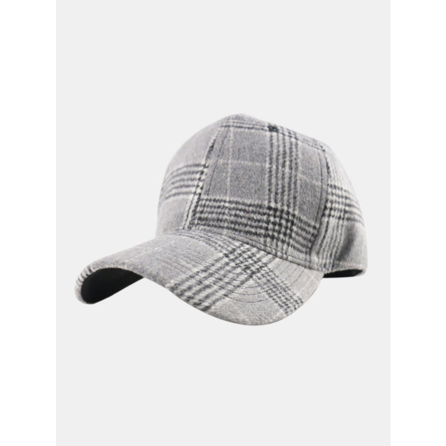 Plaid Adjustable Cotton Baseball Cap Gray / One Size Apparel and Accessories