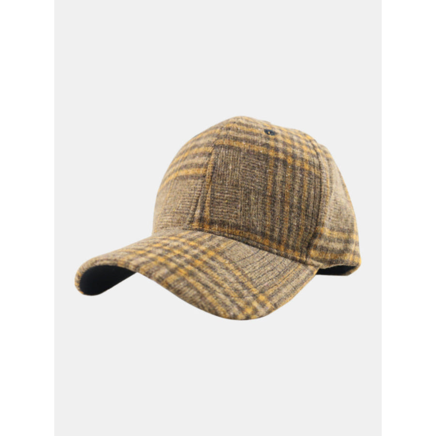Plaid Adjustable Cotton Baseball Cap Khaki / One Size Apparel and Accessories