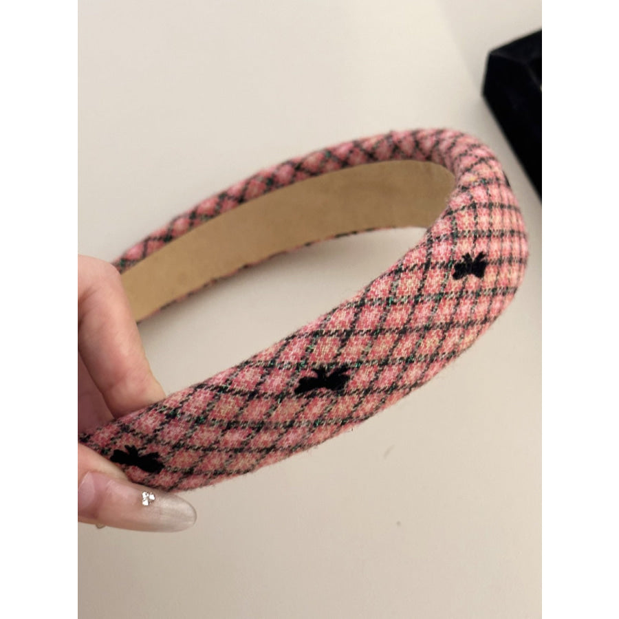 Plaid Bow Wide Headband Pink / One Size Apparel and Accessories