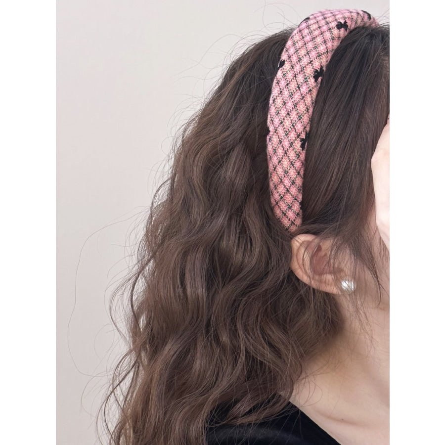 Plaid Bow Wide Headband Pink / One Size Apparel and Accessories