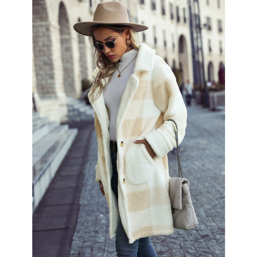 Plaid Button Down Coat with Pockets