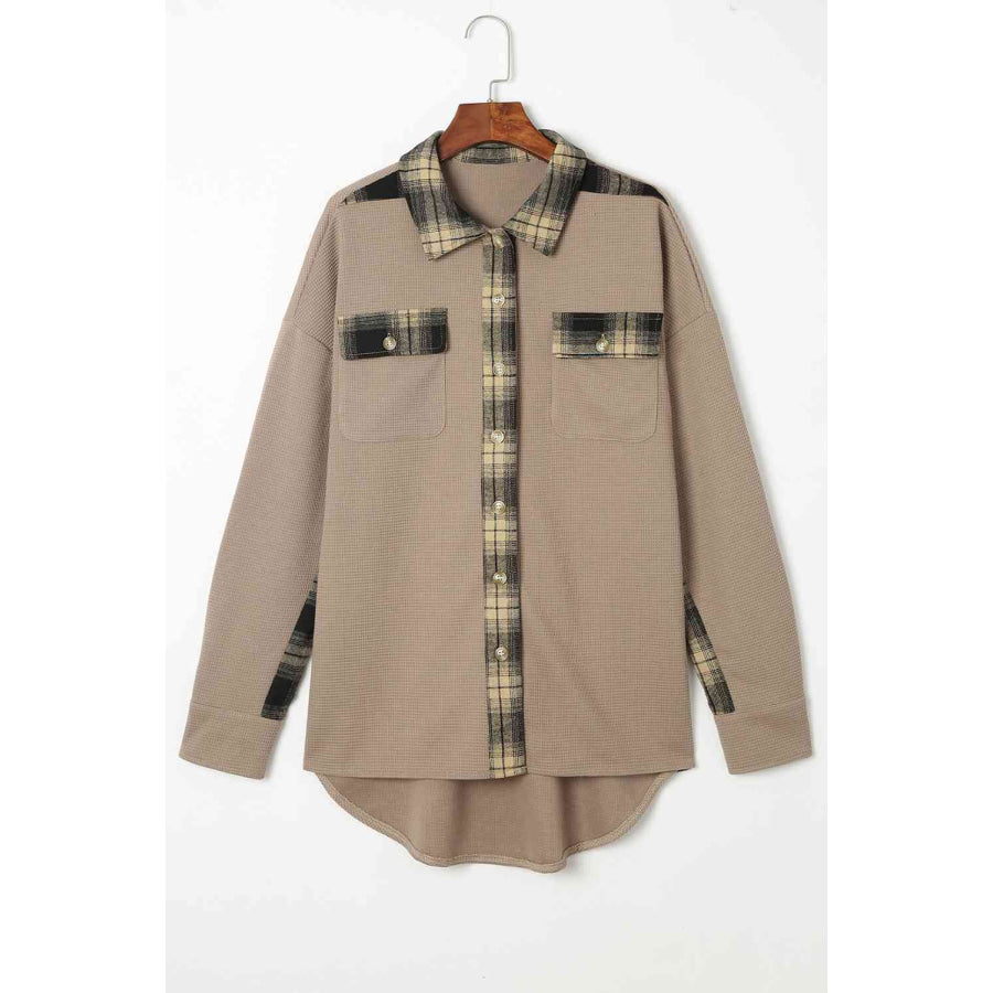 Plaid Button Down Collared Jacket Tan / S