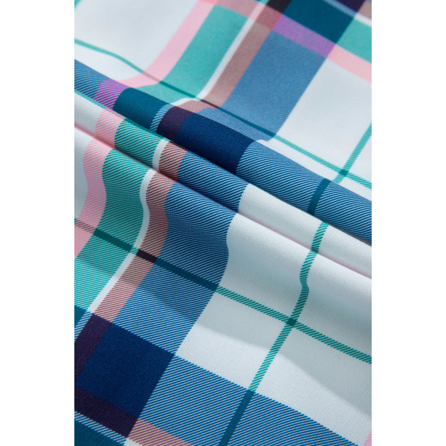 Plaid Button Down Long Sleeve Shirt and Shorts Lounge Set Apparel and Accessories