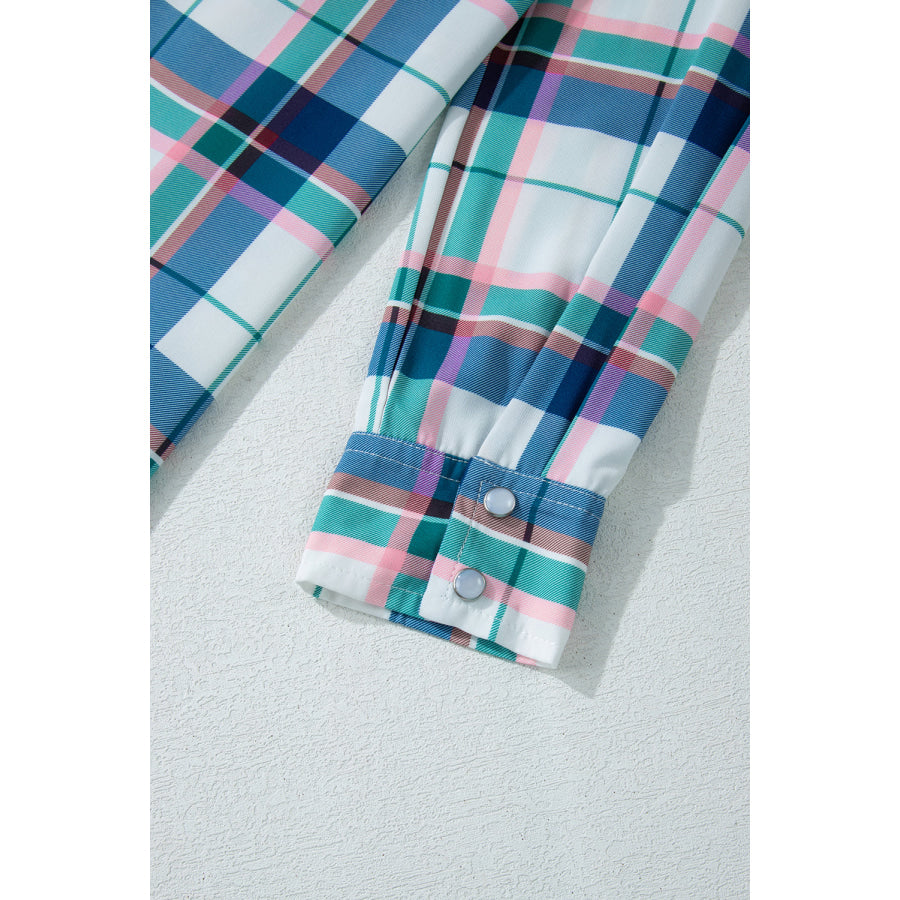 Plaid Button Down Long Sleeve Shirt and Shorts Lounge Set Apparel and Accessories