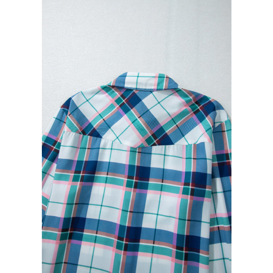 Plaid Button Down Long Sleeve Shirt and Shorts Lounge Set Apparel and Accessories