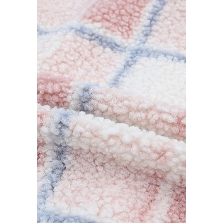 Plaid Button Up Collared Neck Sherpa Jacket Apparel and Accessories