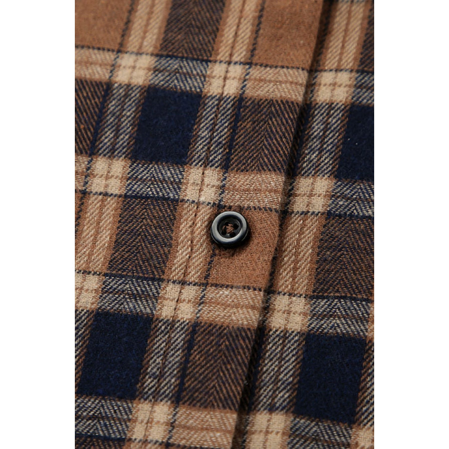 Plaid Button Up Drop Shoulder Shacket Apparel and Accessories