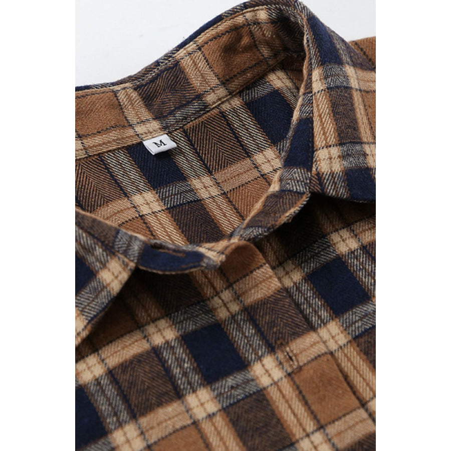 Plaid Button Up Drop Shoulder Shacket Apparel and Accessories