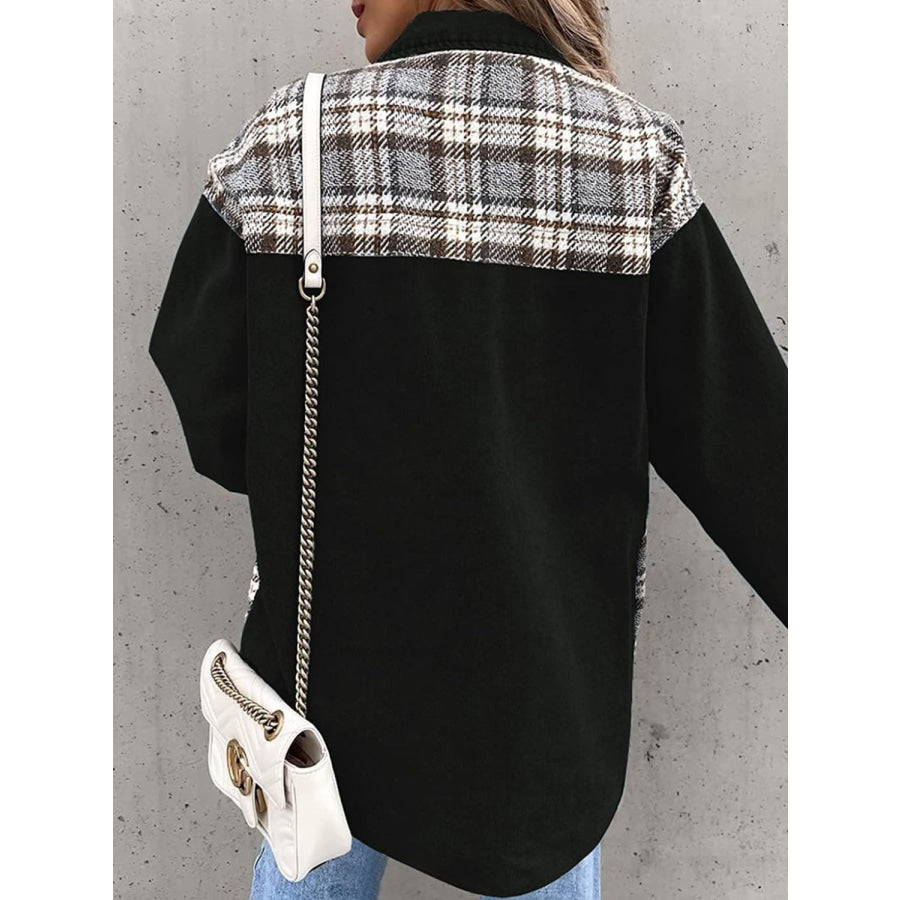 Plaid Button Up Dropped Shoulder Jacket Apparel and Accessories