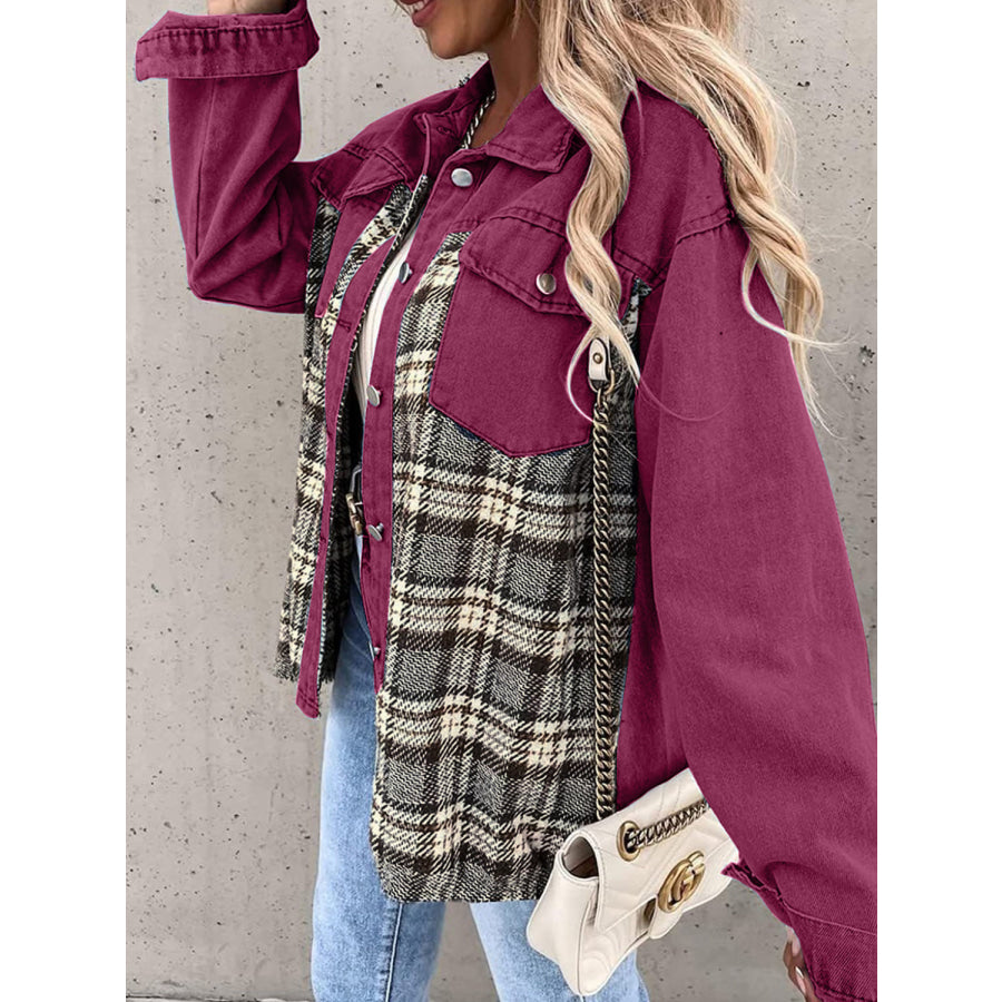 Plaid Button Up Dropped Shoulder Jacket Apparel and Accessories