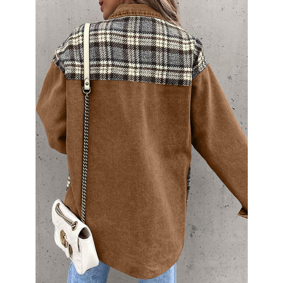 Plaid Button Up Dropped Shoulder Jacket Apparel and Accessories