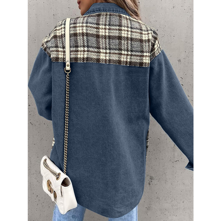 Plaid Button Up Dropped Shoulder Jacket Apparel and Accessories