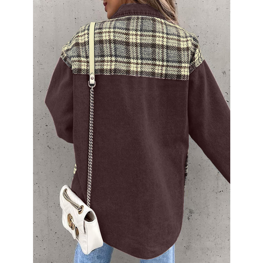 Plaid Button Up Dropped Shoulder Jacket Apparel and Accessories