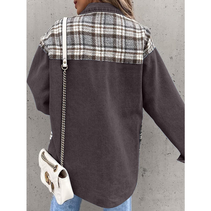 Plaid Button Up Dropped Shoulder Jacket Apparel and Accessories