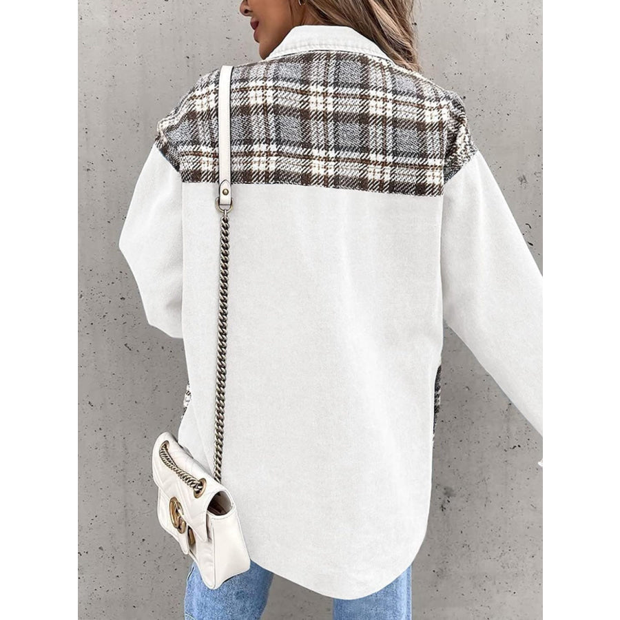 Plaid Button Up Dropped Shoulder Jacket Apparel and Accessories