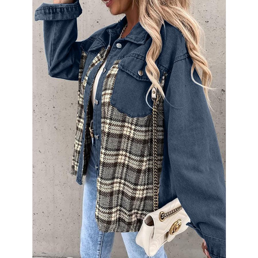 Plaid Button Up Dropped Shoulder Jacket Apparel and Accessories