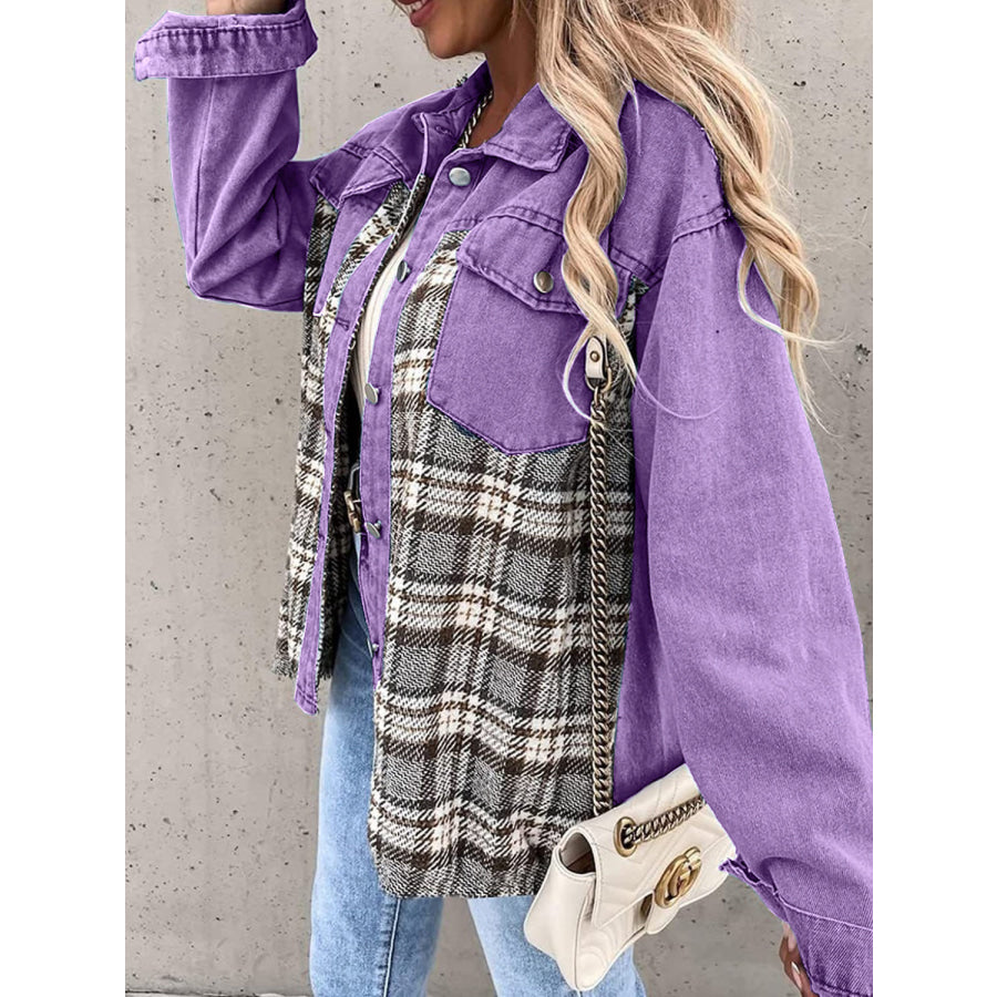 Plaid Button Up Dropped Shoulder Jacket Apparel and Accessories