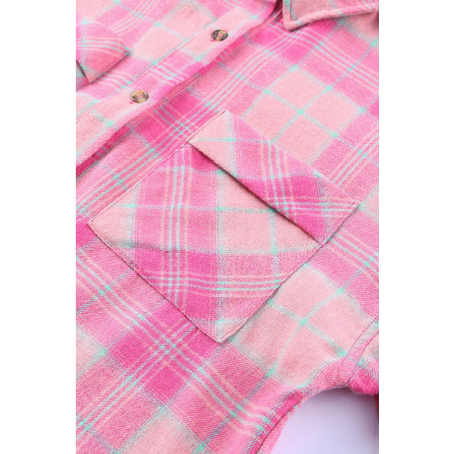 Plaid Button Up Dropped Shoulder Shirt Apparel and Accessories