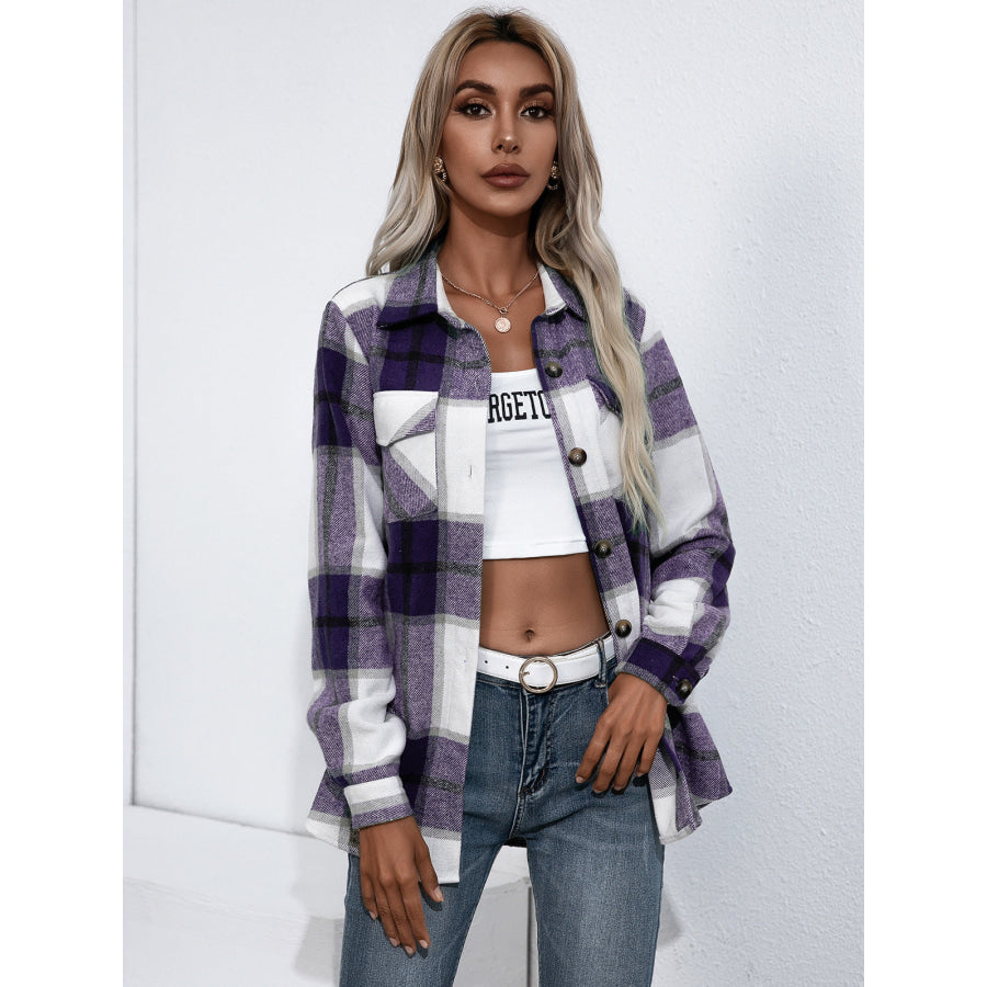 Plaid Button Up Flannel Shirt Magenta / S