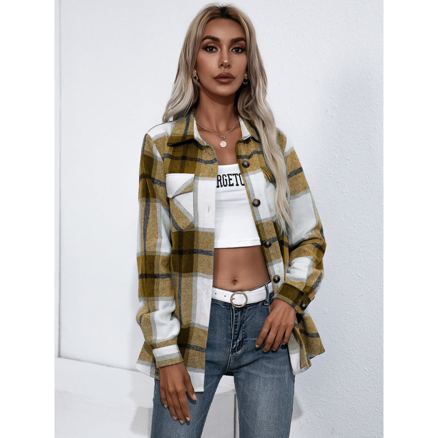 Plaid Button Up Flannel Shirt Mustard / S
