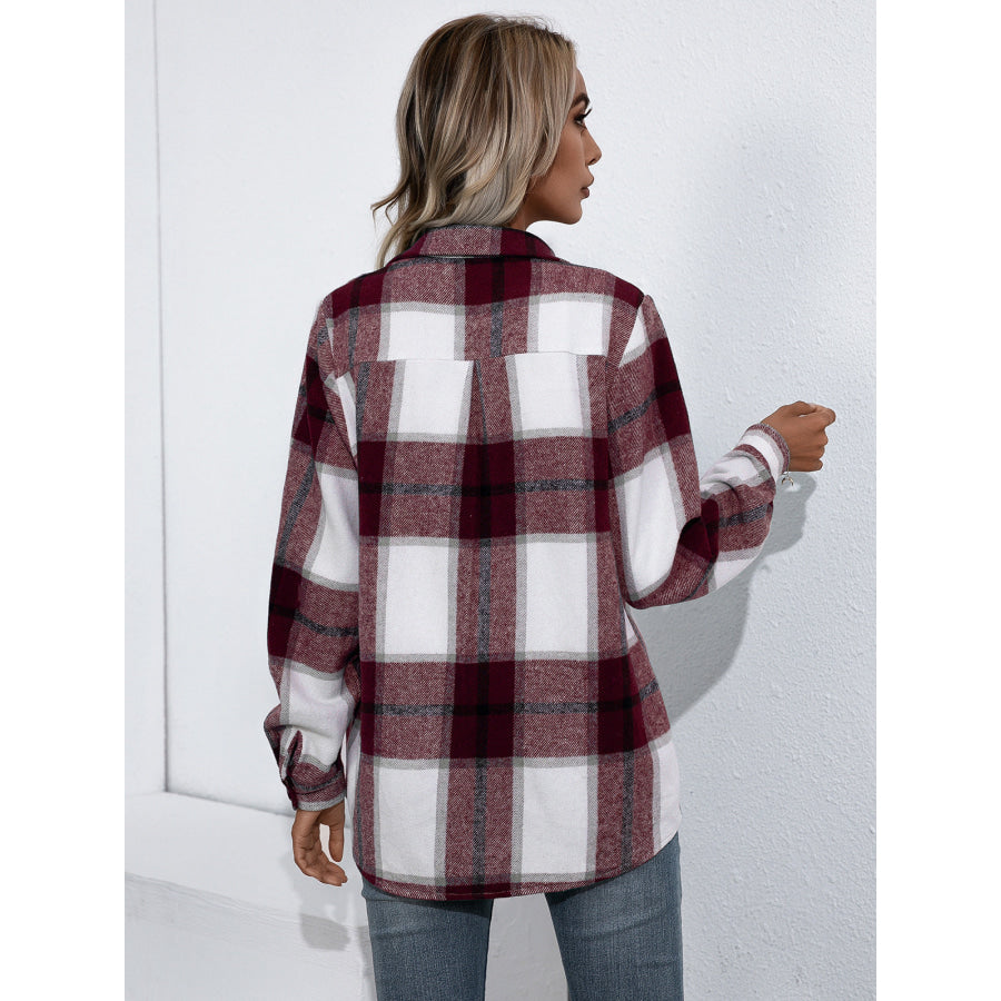 Plaid Button Up Flannel Shirt Wine / S